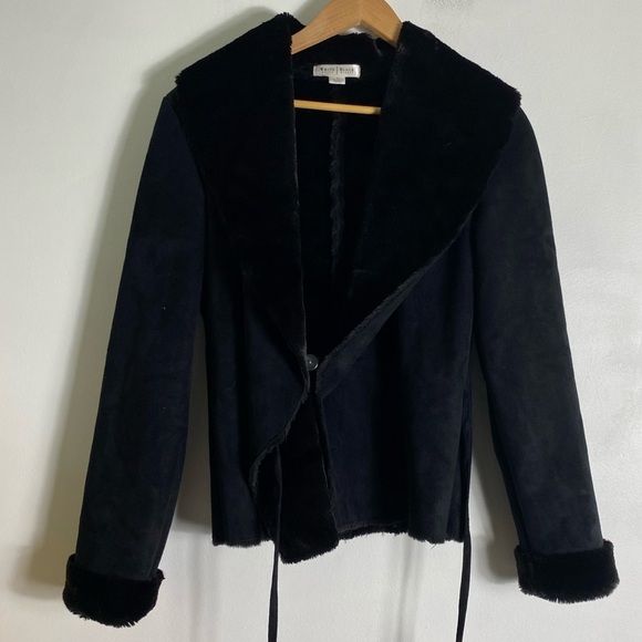 White House Black Market Boho Faux Fur Suede Wrap jacket - Picture 1 of 10